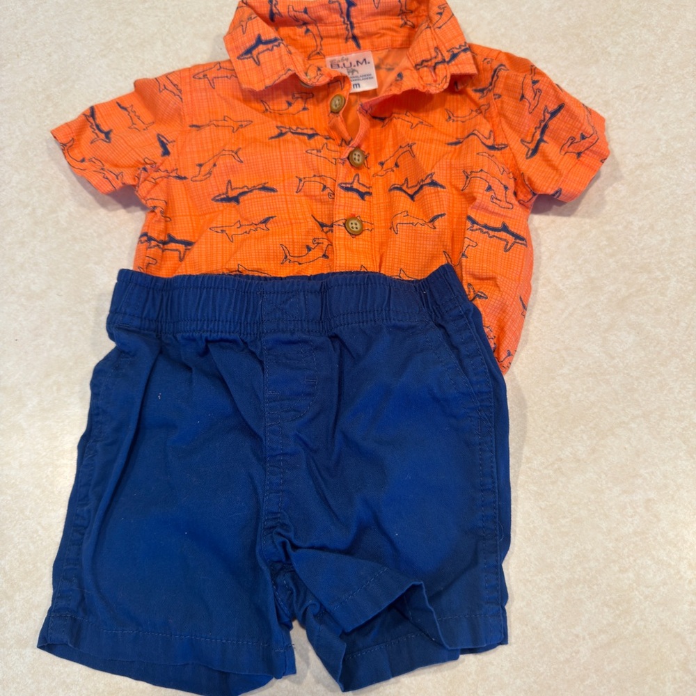 Baby B.U.M. Orange Shark Print Outfit